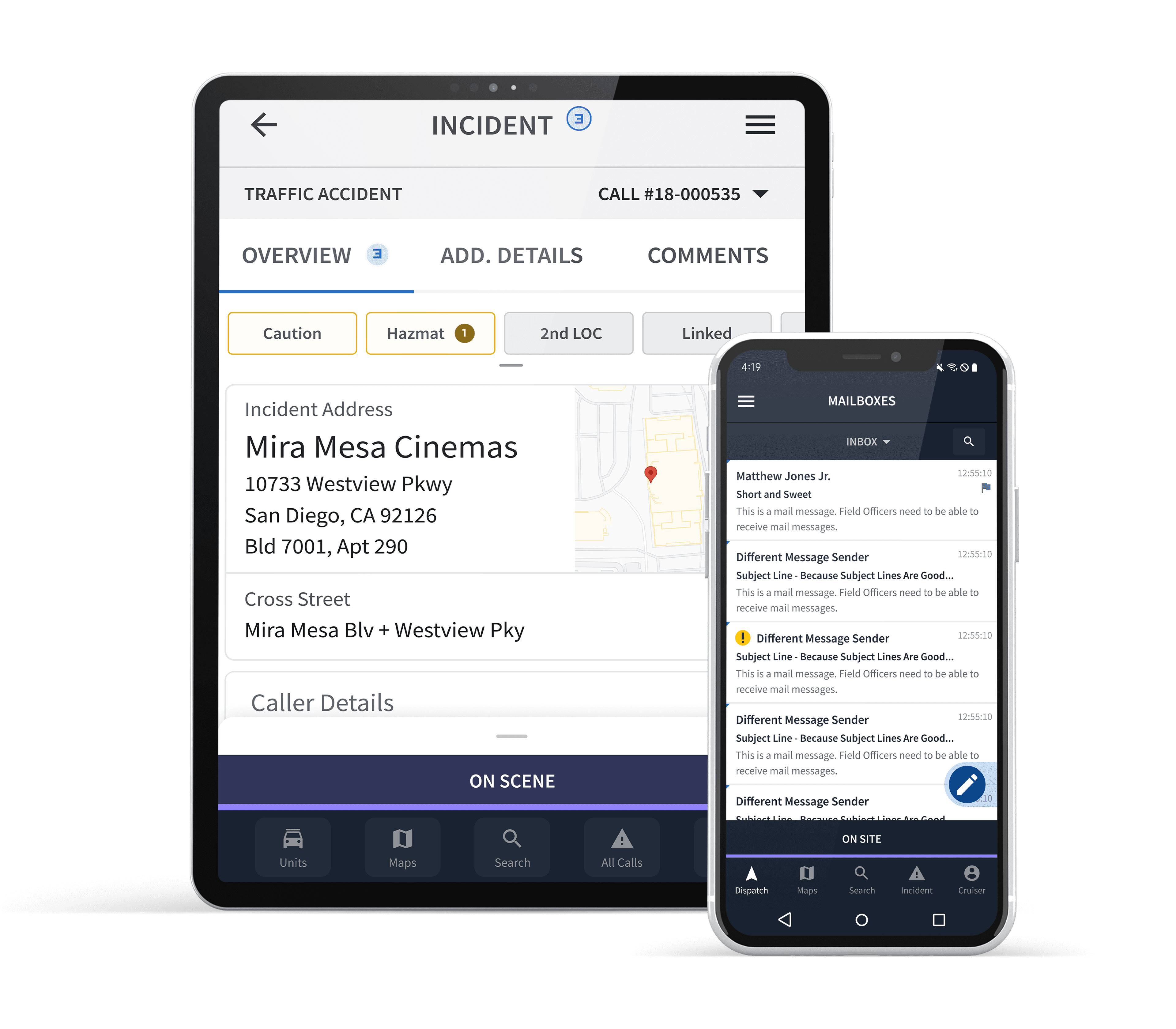 A screenshot showing how CentralSquare's MobileX Enterprise is optimized for tablet and mobile devices.